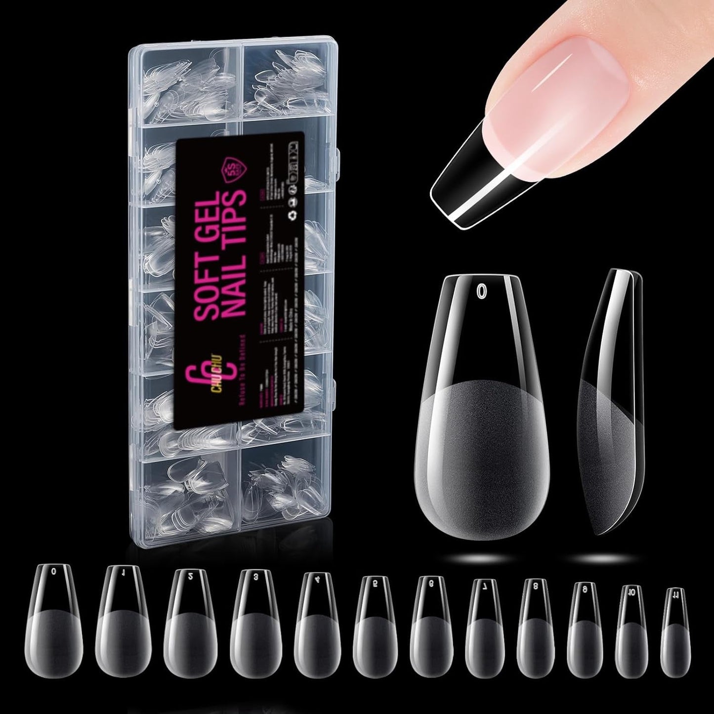 Tipi di unghie in gel medio ballerina da 504 pezzi: punte in gel per unghie PMMA Unghie finte Estensioni per unghie Unghie artificiali 12 dimensioni