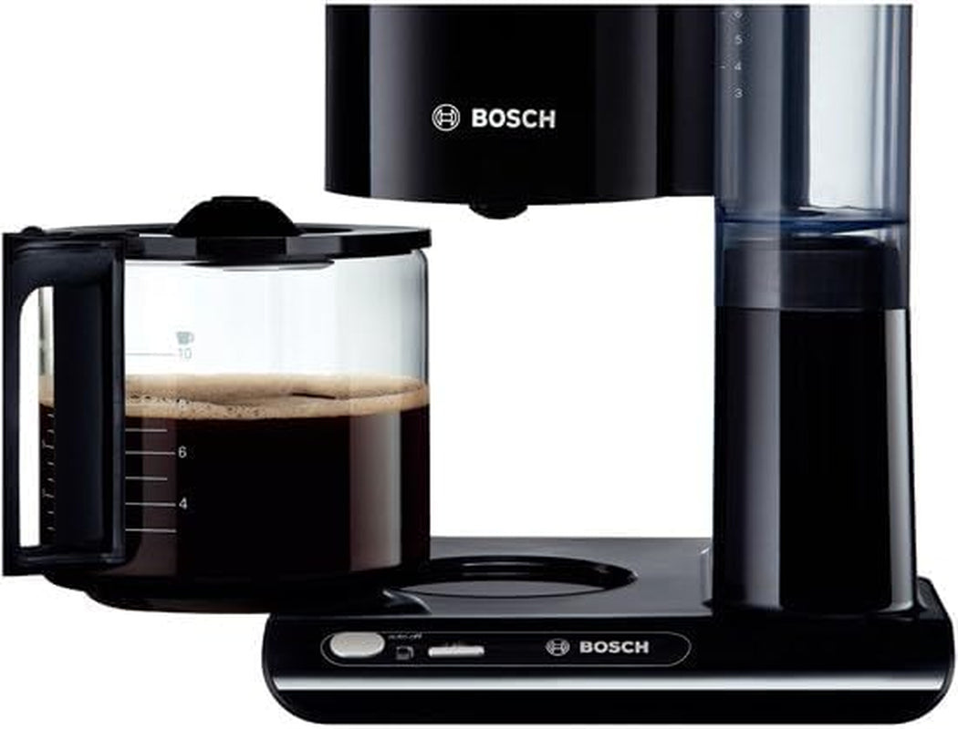Bosch Styline TKA8013 Macchina per caffè espresso con filtro, sensore aroma, caraffa in vetro preserva aroma da 1,25 l, 10-15 tazze, spegnimento automatico, sistema di decalcificazione, sistema antigoccia, portafiltro girevole, 1160 W, Nero