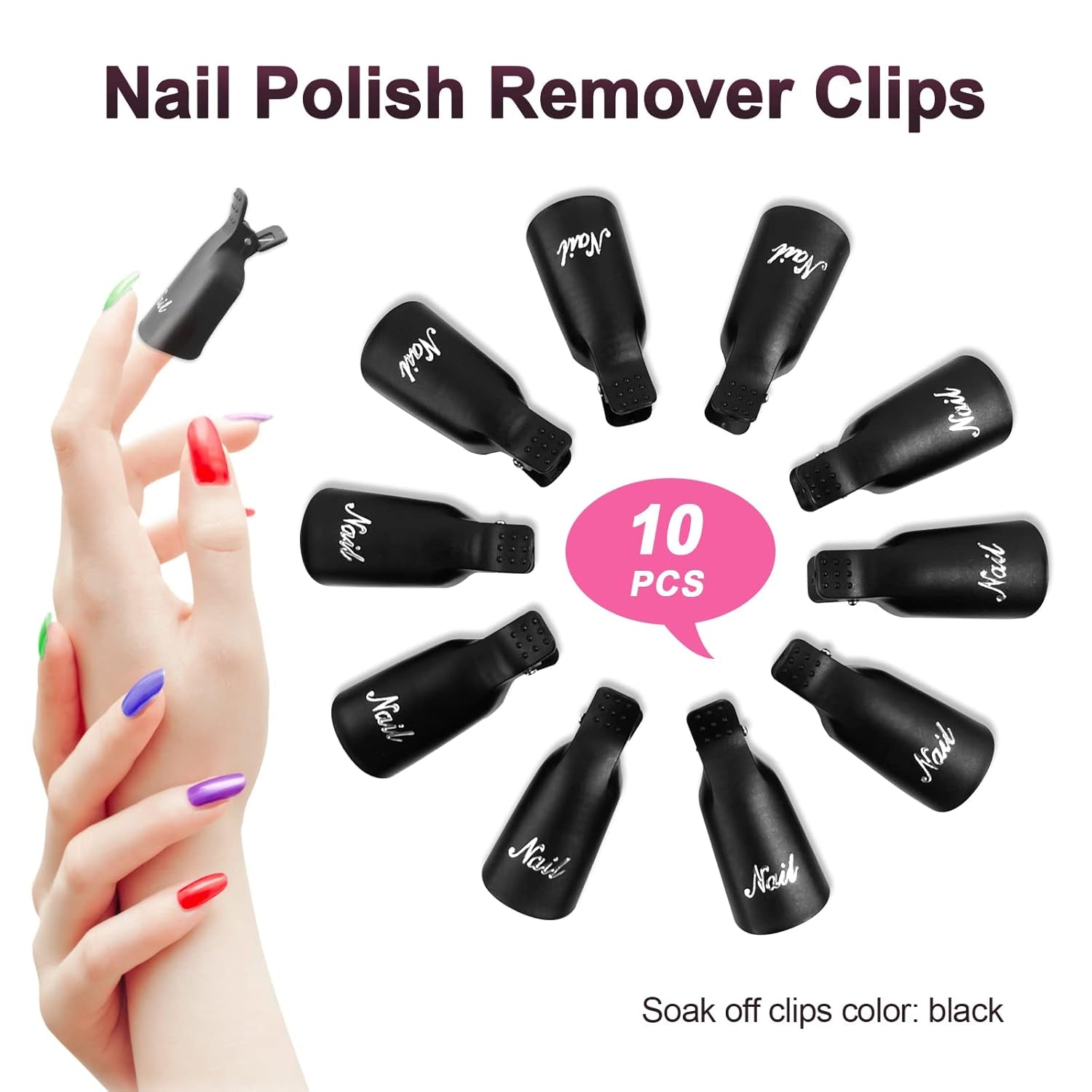 Hanyousheng Nagellackentferner Clips, Nagel Clips, 10 Stück Schwarz Nagelclips, Nagel Klammer, Nails Art ​Cappuccio in gel, Soak off Clip Cap UV Gel Poliermittel Entferner Wrap Nail Tool
