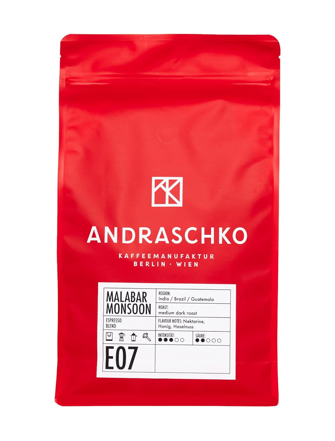 Miscela Malabar Monsoon Espresso - 100% Arabica da Indien, Brasilien & Guatemala - säurearm & ausgefungen mit Nektarine, Honig & Haselnuss - ganze Bohnen, tostatura media scura - 1kg