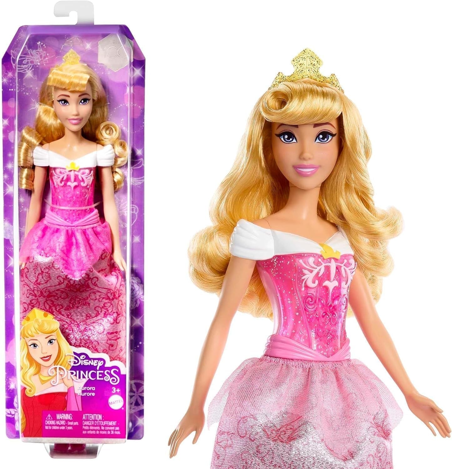 Mattel DISNEY Principessa Aurora - Bambola con abito tipico, scarpe e tiara rimovibili, top scintillante e gonna fantasia staccabile, capelli lunghi pettinabili, HLW09 Naty Shop Dolls Multicolor