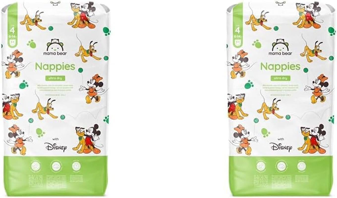 Mama Bear Disney Pannolini Ultra Dry Taglia 4 (8-14 kg), Bianco, 84 Pezzi (1 Confezione) Naty Shop Taglia 4 (8-14kg) (2 Confezione) Confezione Singola