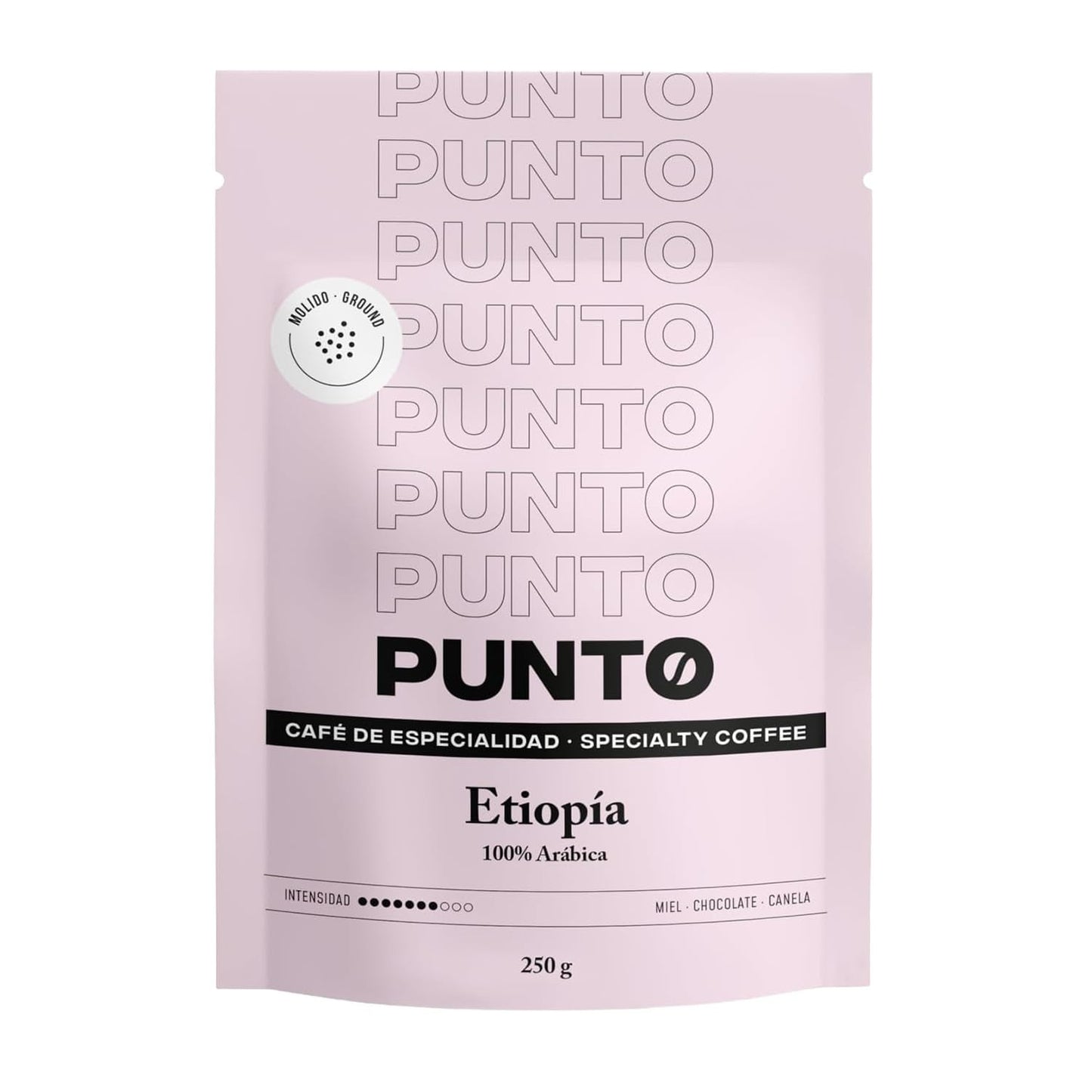 – Caffè etiope macinato – 250 g – Caffè speciale – Tostatura media – 100% Arabica – Note di miele, cannella e cioccolato – Acidità intensa – Corpo medio