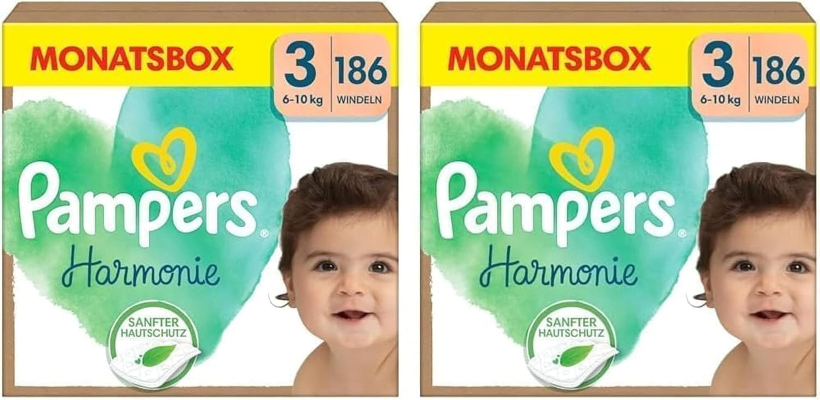 Pannolini Pampers Harmony taglia 1, 180 pannolini, 2kg-5kg, protezione delicata della pelle con protezione Pampers al 100%