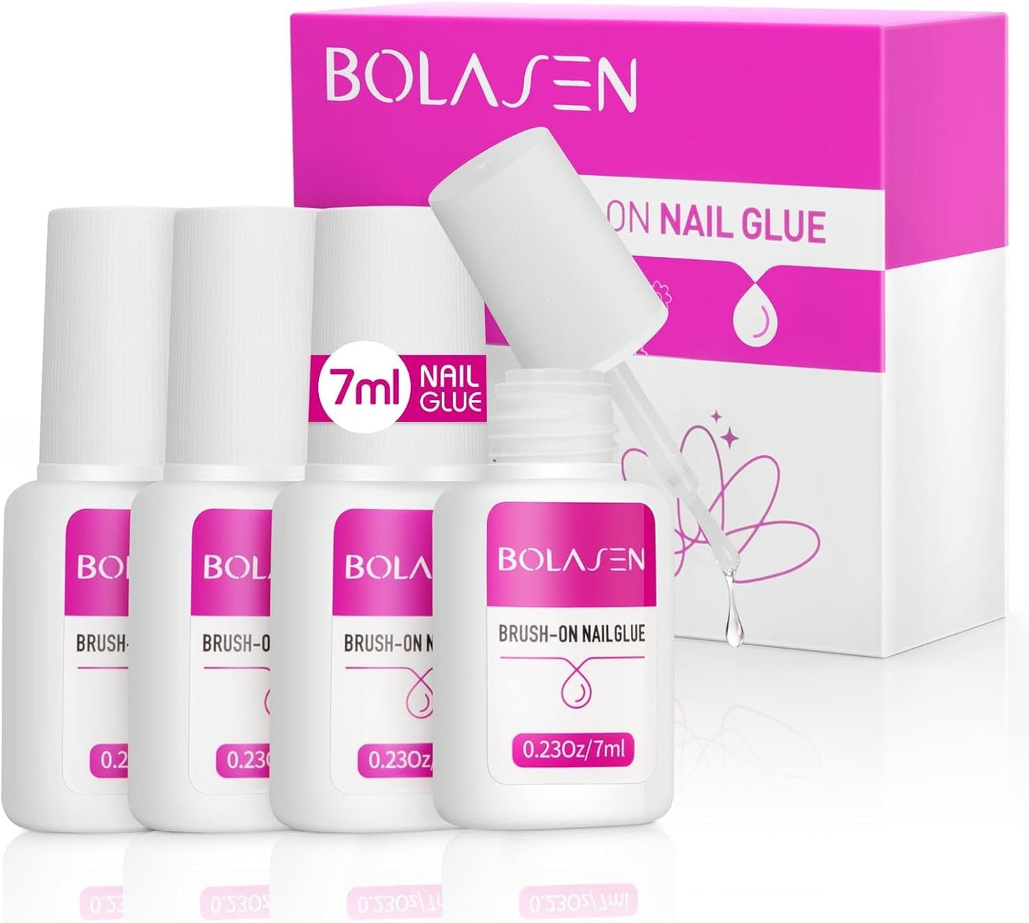 Colla per punte per unghie, Colla per unghie BOLASEN extra forte, 4 pezzi Colla per unghie screpolate, Colla per unghie, Colla per unghie artificiale extra forte, Colla per unghie - 4 * 7 ml