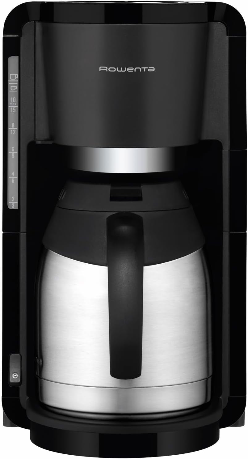 Rowenta Adagio Macchina per caffè espresso con filtro, caraffa termica in acciaio inossidabile, mantiene il caffè caldo fino a 4 ore, capacità 10-15 tazze, capacità 1,25 l, cestello filtro rimovibile, spegnimento automatico, nero, CT3818