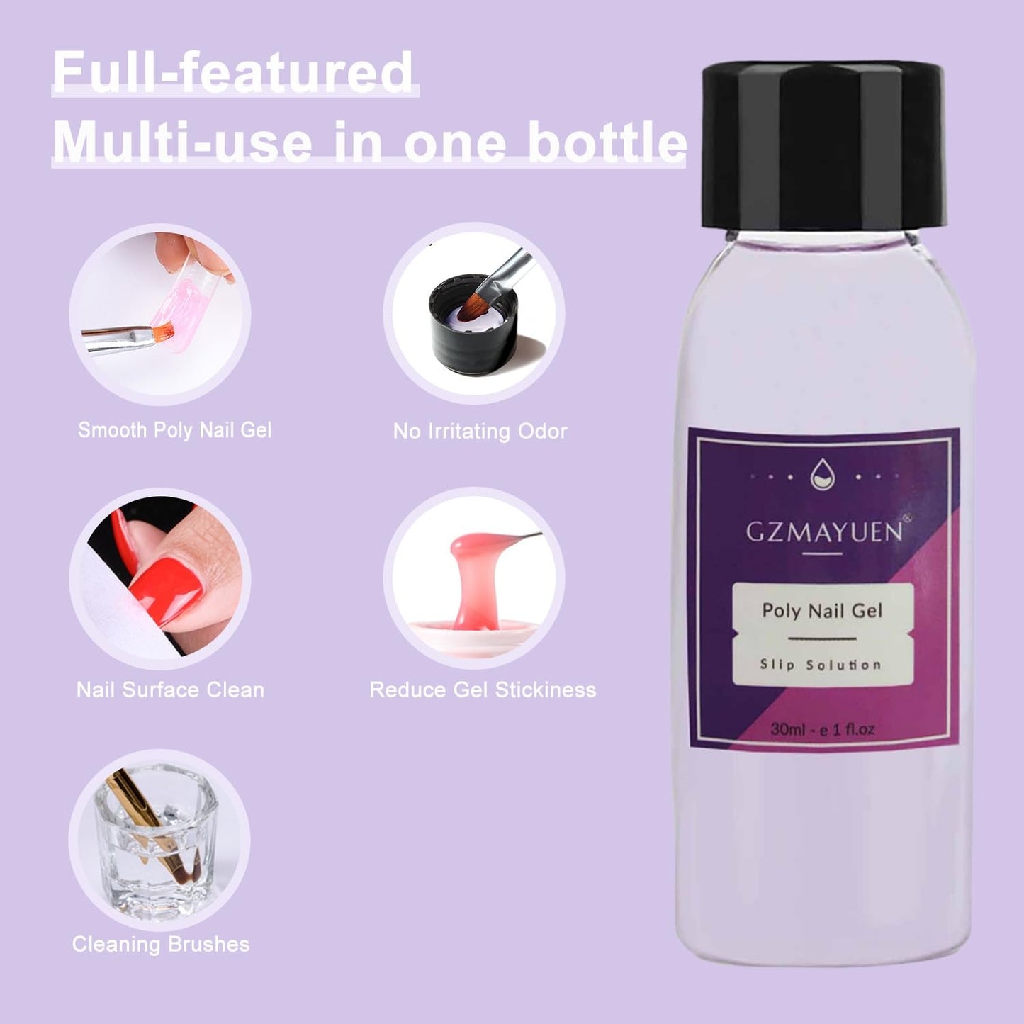 GZMAYUEN Poly Nail Gliding Solution 30ml * 2 Gel per estensione unghie Gel liquido per estensione poly - Soluzione scorrevole facile fai-da-te con pennello