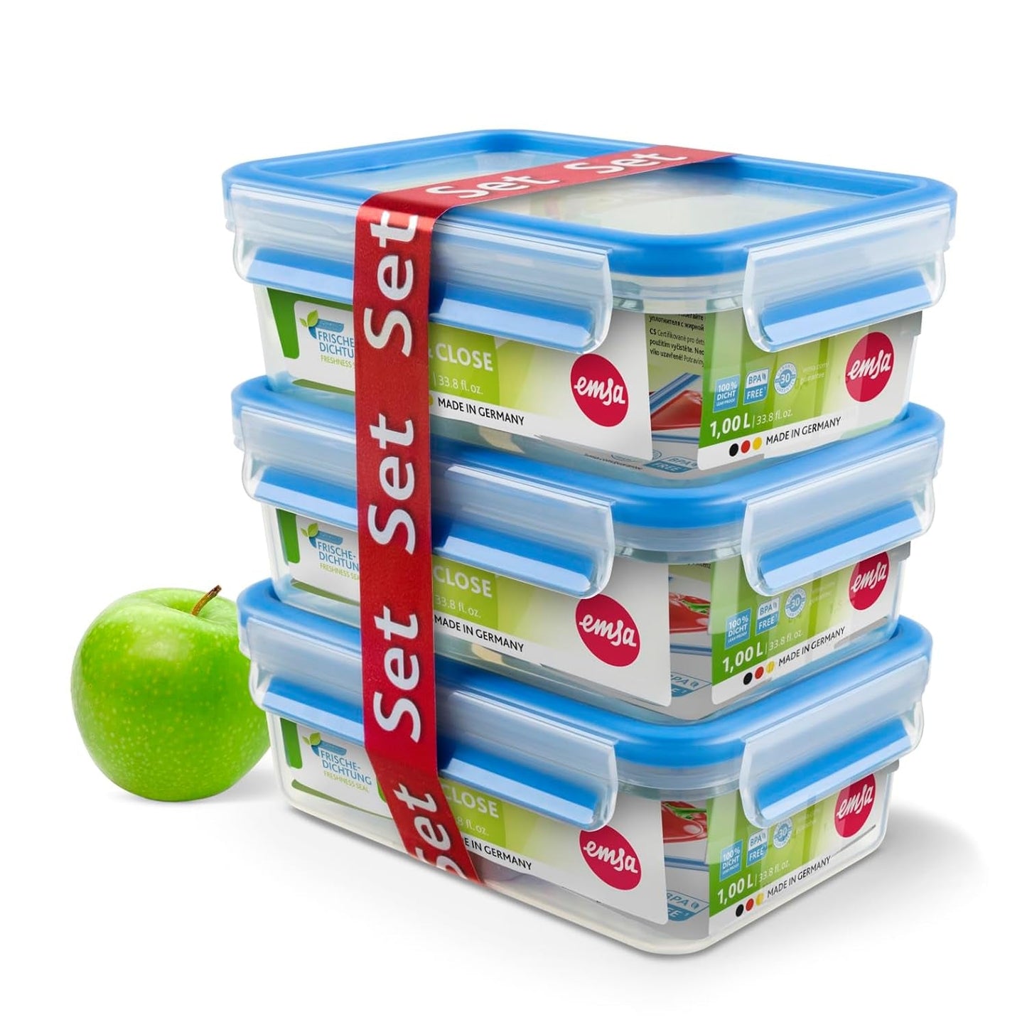 Emsa 508558 Contenitori per alimenti Clip & Close | Set da 3 pezzi | 3 x 1 litro | da -40 a +100 gradi | plastica | Sigillato al 100% | sigillo speciale per la freschezza Scatole per la conservazione degli alimenti Naty Shop Titolo predefinito