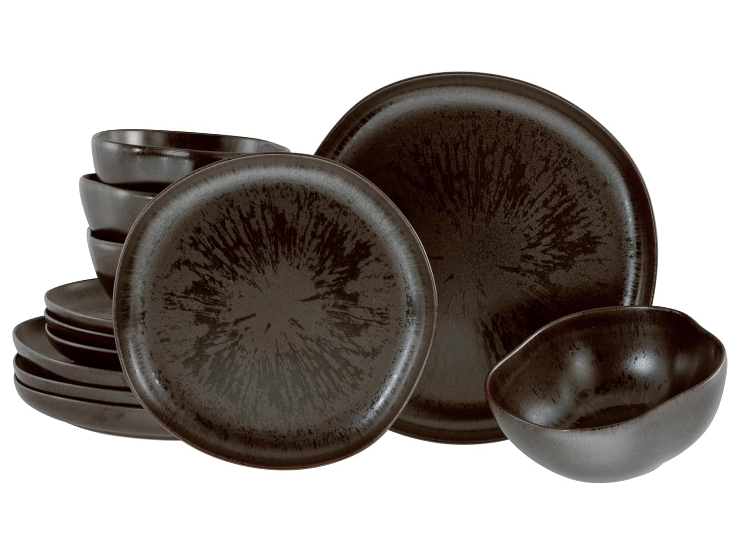 CreaTable, 21249, serie Natura Organic RUSTY, set di stoviglie da 12 pezzi per 4 persone, set di piatti in porcellana, lavabile in lavastoviglie e adatto al microonde, prodotto in Europa