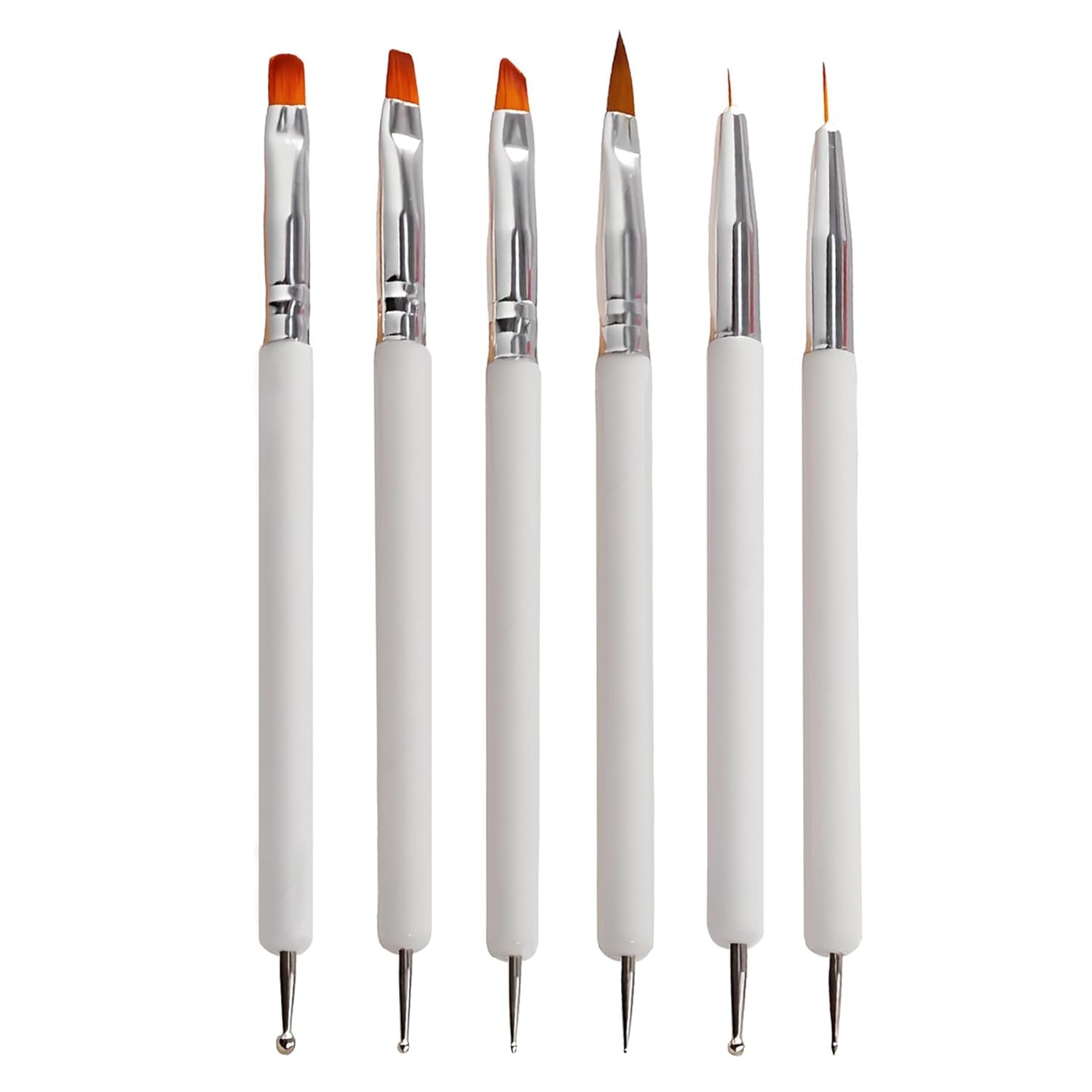 6 Stück Doppel-Ende Nagel Pinsel, Nageldesign Pinsel, Doppel-Ende Nail Art Pinsel Kit Professionale Maniküre Werkzeuge Kit（Nero）