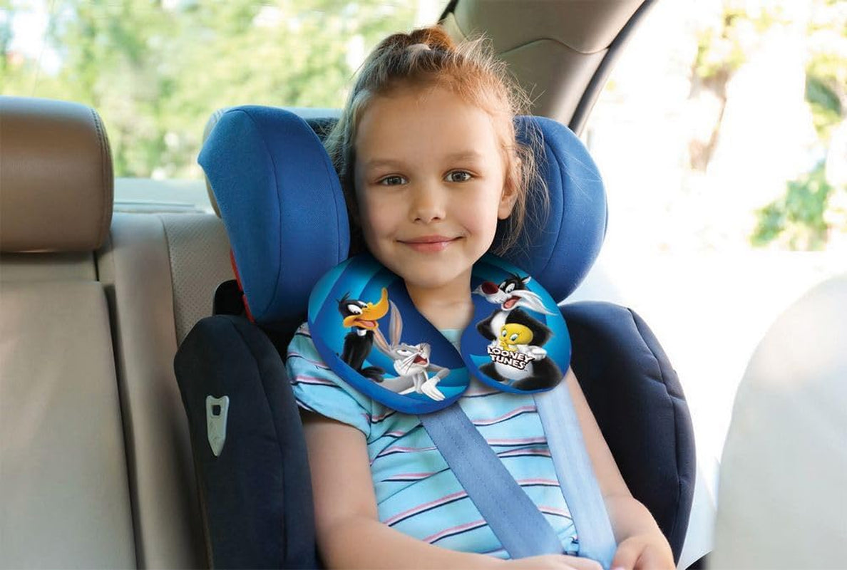 Warner Bros Looney Tunes Cuscino per il collo per neonate Morbido viaggio per auto Bugs Bunny Daffy Duck Silvestro Titti Comfort Cartoon Blu Naty Shop Cuscini da viaggio