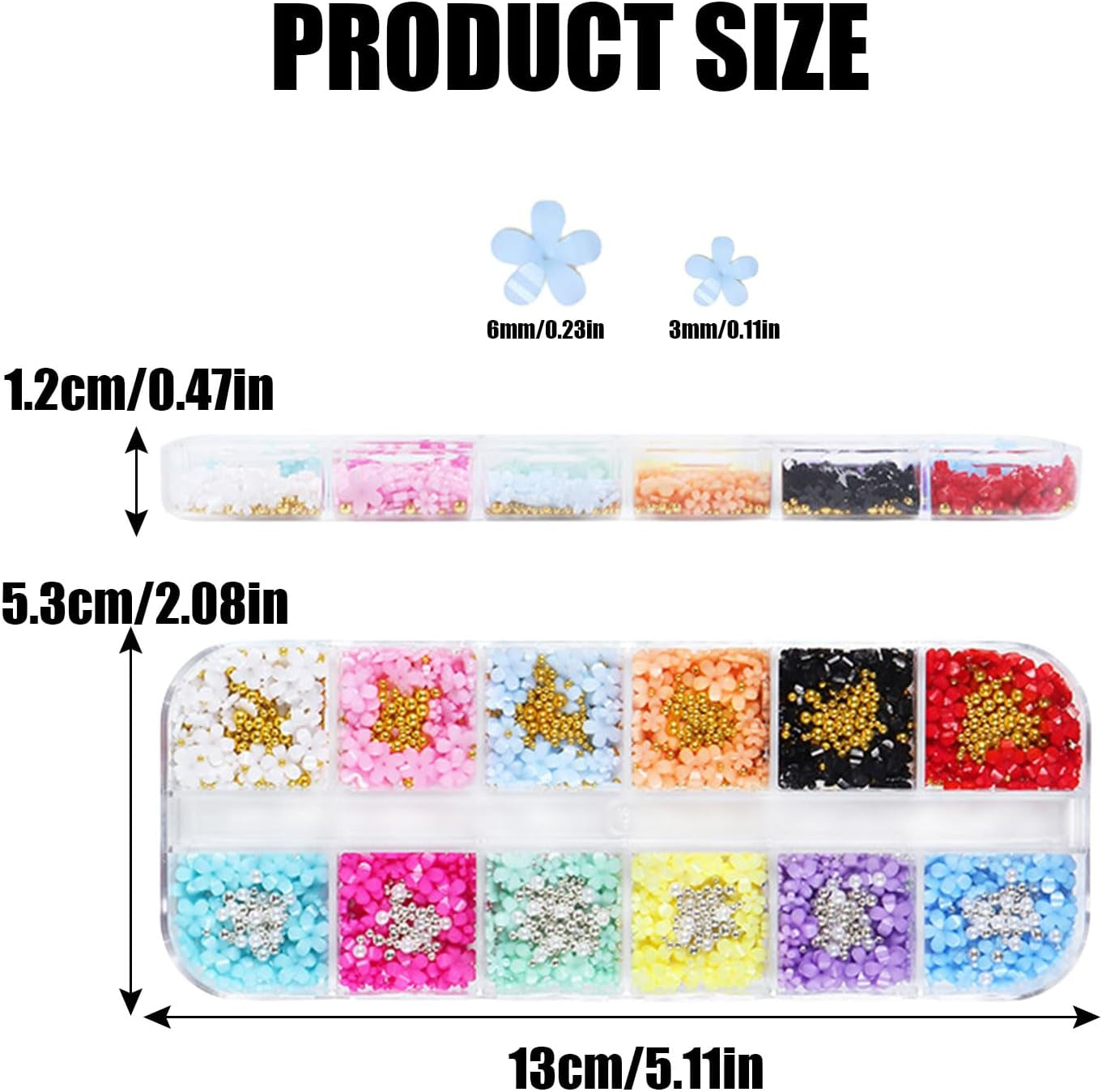 Ciondoli per unghie con fiori 3D, 12 griglie con fiori in resina acrilica e pietre per unghie con perline in oro e argento, fiori per unghie in gel, decorazioni floreali per unghie per donne e ragazze, accessori per manicure fai da te