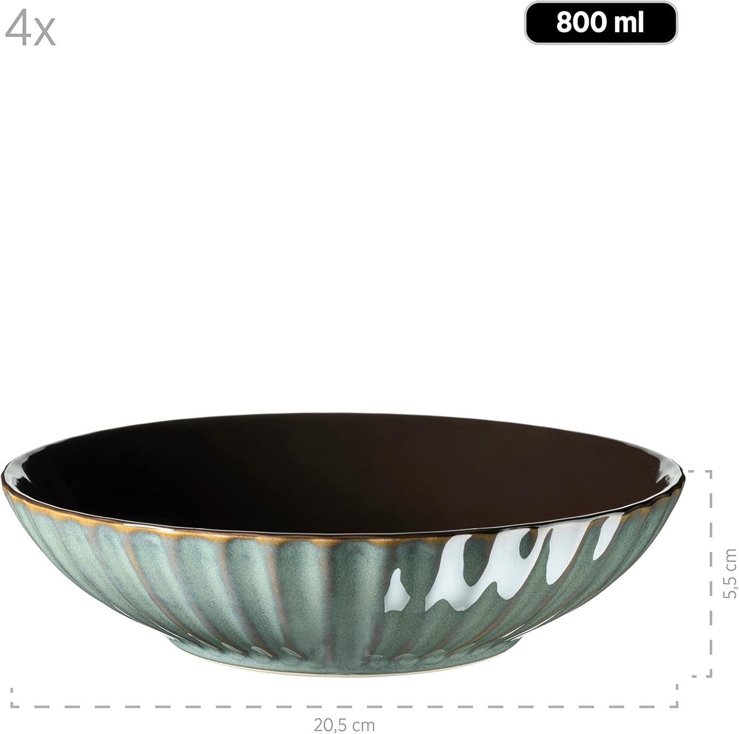 MÄSER 931964 Servizio di stoviglie serie Confino per 4 persone, look vintage moderno, set combinato in ceramica, 20 pezzi, colore petrolio con accenti neri, piastrelle