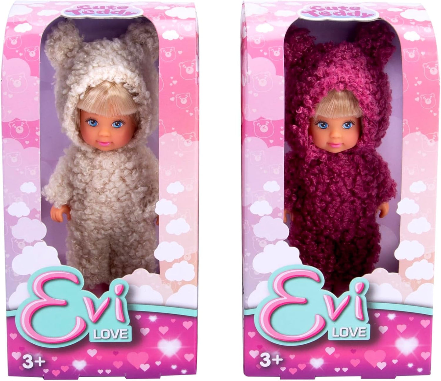 Simba Evi Love Cute Teddy, Puppe di gioco in dolce tutina Teddy, 12cm, da 3 anni
