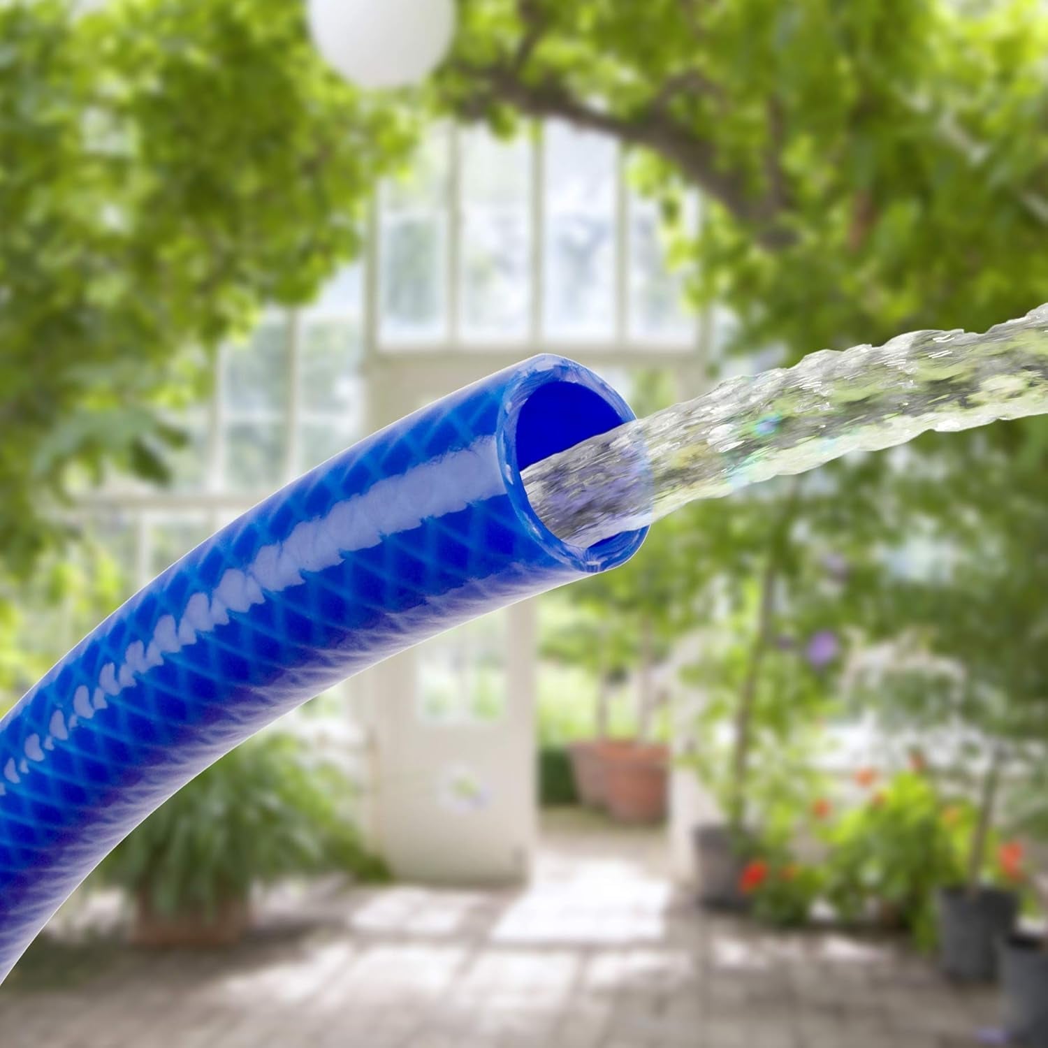 Set tubo da giardino TATAY Blue Line 25 metri Ø3/4" 19mm, 3 strati, prodotto in Spagna, resistenza 20 bar e +60°/-20°, intrecciato, senza cadmio e piombo, senza BPA, anti-UV. Colore blu.