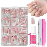 Set Unghie Finte - 240 Pezzi Unghie Finte French Colla - Unghie Finte Con Design Rosa Bianco Sfumato, Copertura Completa, Gel Morbido, Naturale e Comodo Da Indossare (Rosa Mandorla)