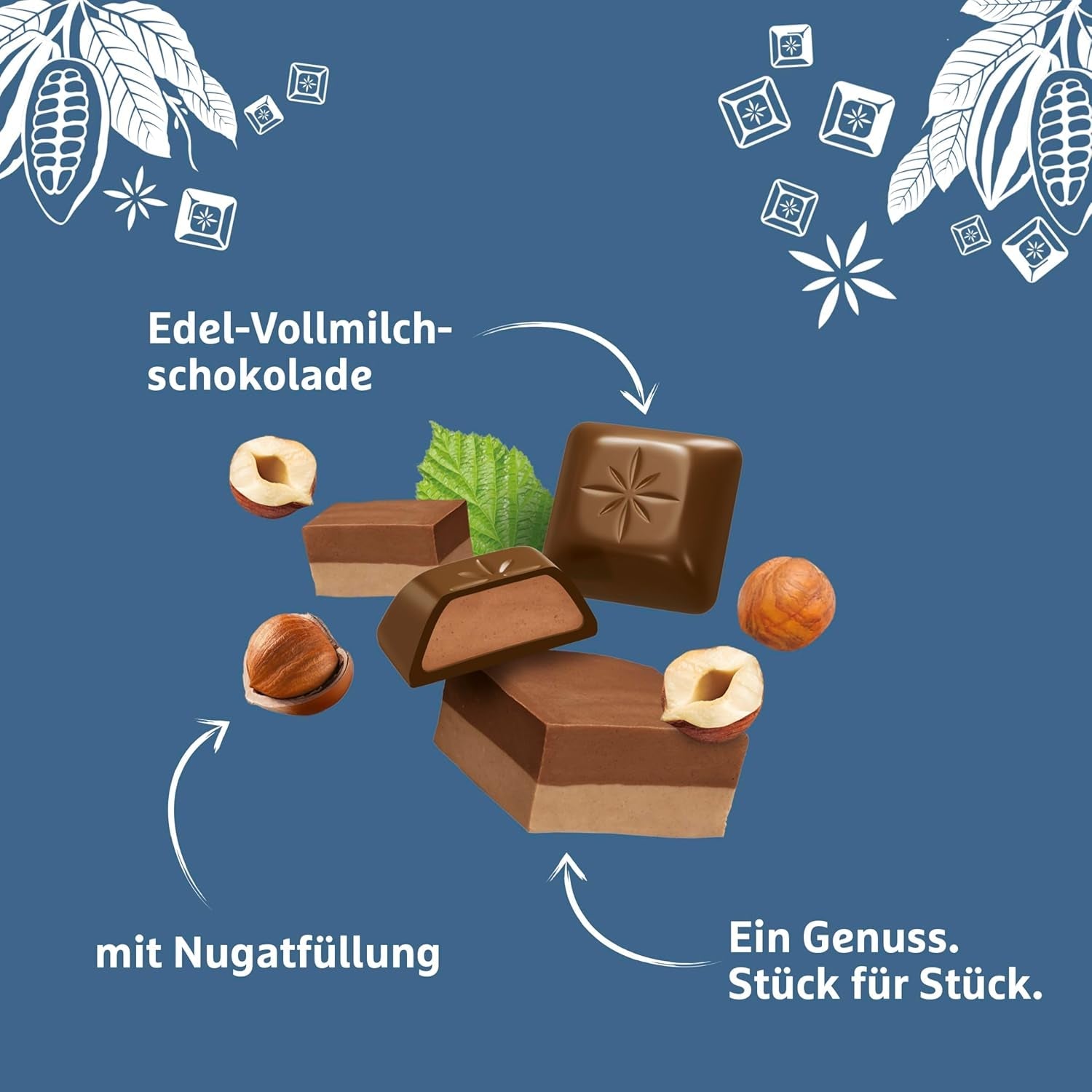 Tavoletta di cioccolato Schogetten Nougat 100g, porzionata singolarmente. Una delizia. Pezzo per pezzo.