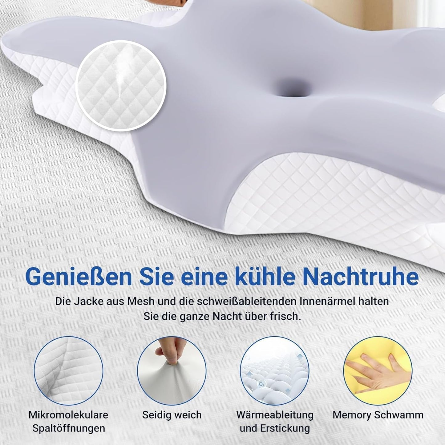 Hothands Cuscino Memory Foam Cuscino Ortopedico ergonomico Lato Schiena Cuscino per Sollievo dal Dolore Addominale Migliora la Qualità del Sonno 62X41X13/11Cm Cuscini Ortopedici Cervicali Naty Shop
