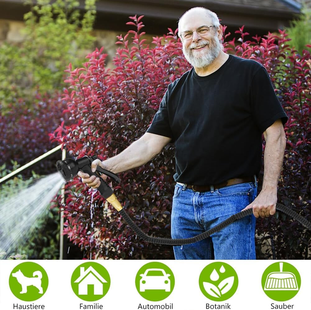 Tubo da Giardino Flessibile Estensibile da 15 m, Tubo Flessibile dell'Acqua con 8 Funzioni di Spruzzo, Tubo da Giardino Flessibile da 1/2 Pollice a 3/4 Pollice, per Irrigazione del Giardino, Lavaggio Auto, Lavaggio e Irrigazione