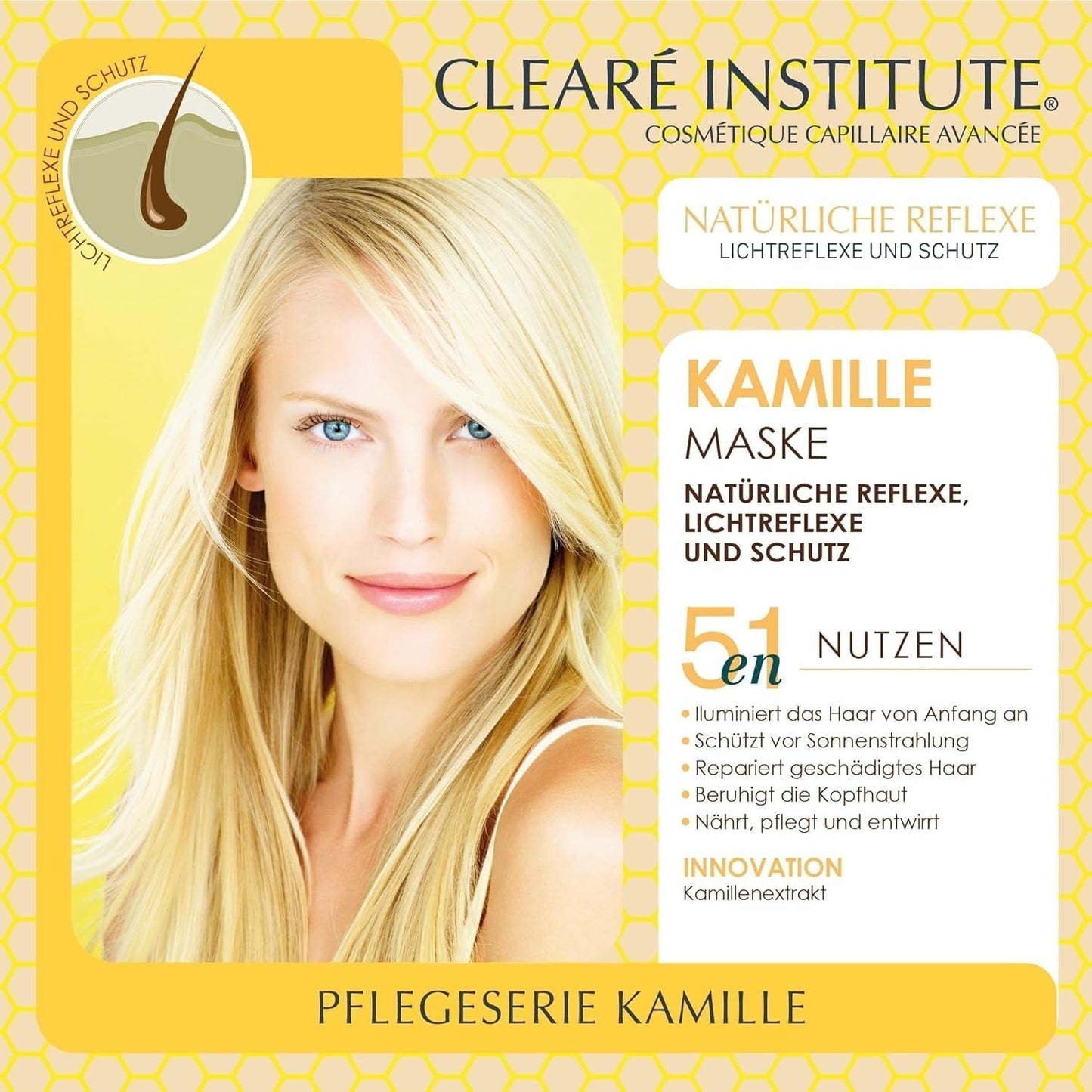 Istituto Clearé | Maschera alla camomilla | Nutre, condiziona e districa | Splendore e splendore dorati | 97% ingredienti naturali | Lenisce il cuoio capelluto Con estratto di camomilla | Maschera per capelli Naty Shop da 150 ml