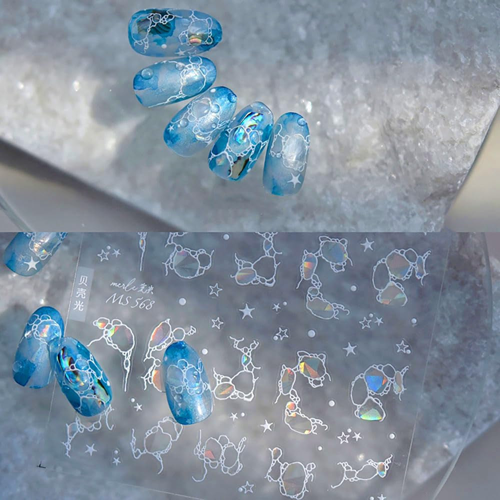 Adesivi per unghie glitter Onde d'acqua estive Nail art stellato Fantasia Onde di acqua di mare Disegni per unghie Adesivi per unghie Onde di acqua di mare Accessori per unghie Nail art