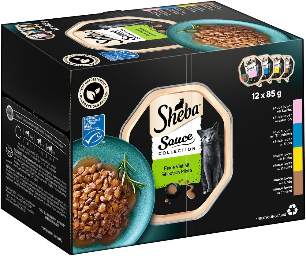 Confezione multipla di vassoi Sheba Sauce Collection, varietà fine MSC, 4x12x85g