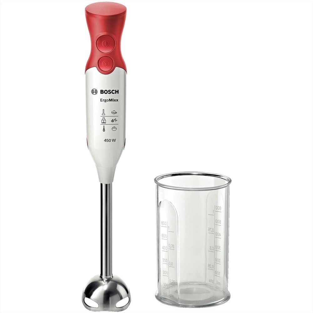 Hausgeräte MSM64110 Robot da cucina ergonomico con miscelatore in acciaio inox Quattroblade (450 W) Rosso, Bianco Cucina Naty Shop