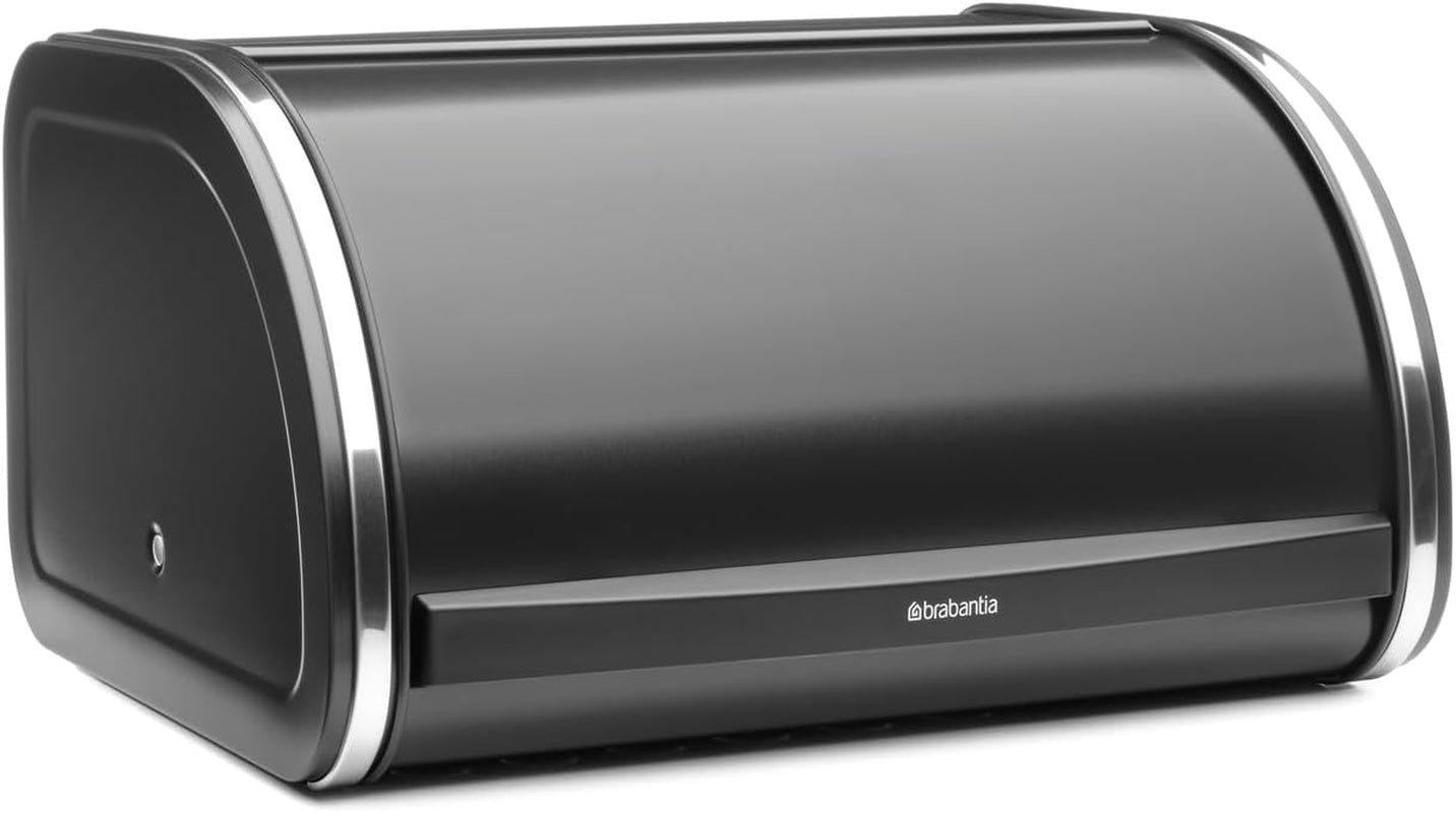 Brabantia portapane per rotoli - Contenitore compatto da banco per pane, bagel e panini con coperchio piatto, acciaio resistente - misura media - nero opaco Contenitori per alimenti Naty Shop
