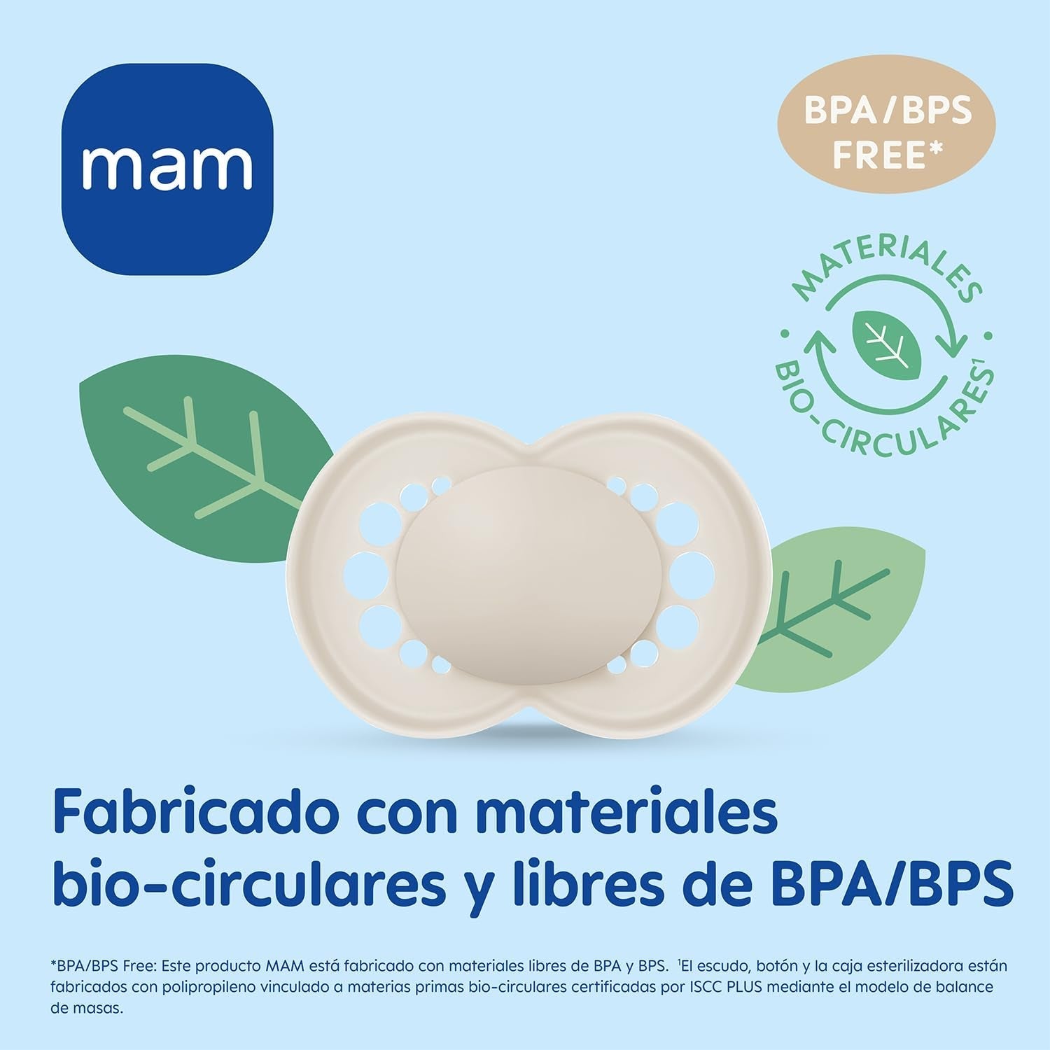 Ciuccio MAM da 6 mesi con tettarella simmetrica, piatto e flessibile, morbido silicone, facile da usare, con scatola autosterilizzante, Originale, Azzurro, 2 pezzi