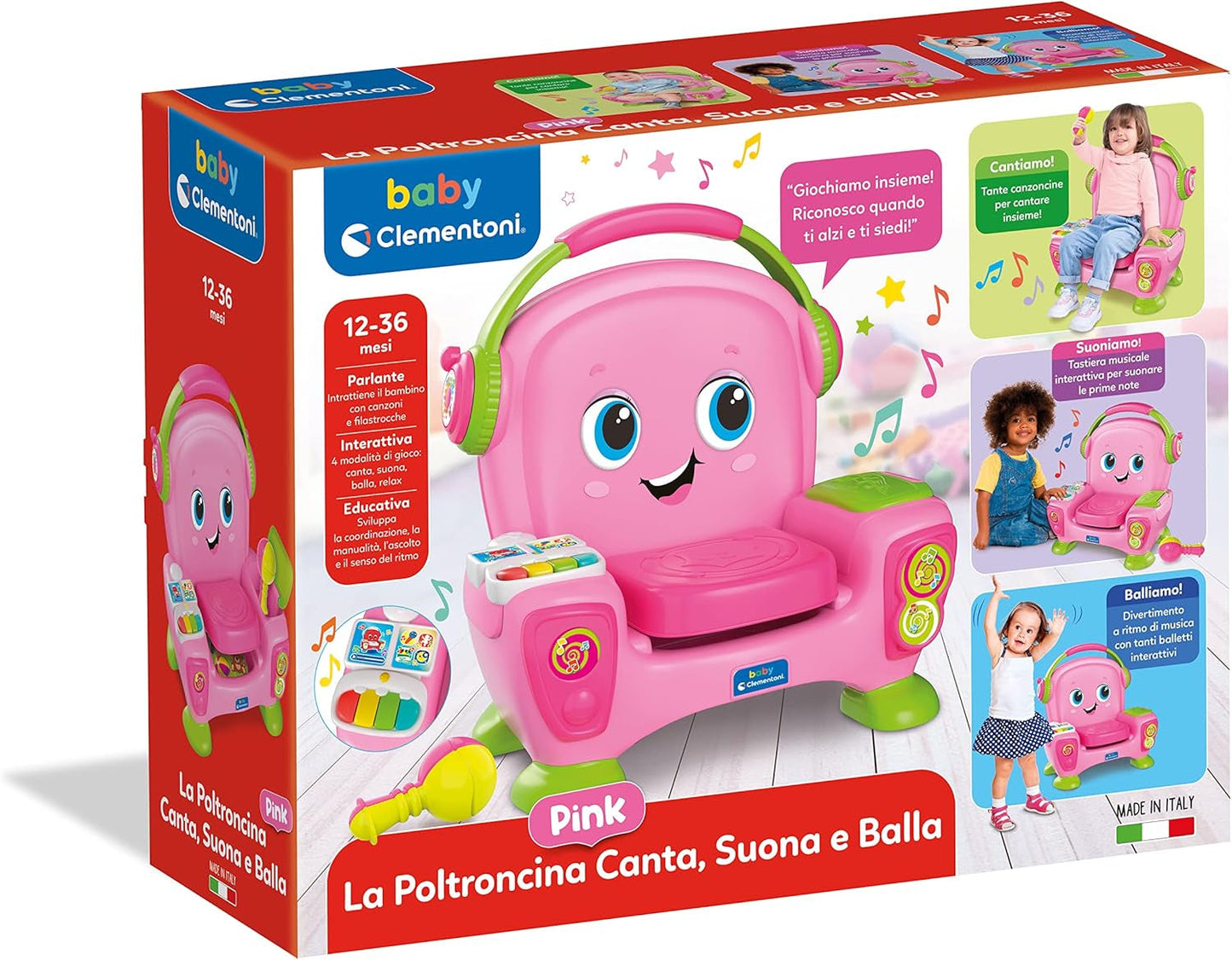 Clementoni 17755 Poltrona canto con suono e danza rosa - poltrona interattiva e multifunzionale per bambini in italiano, giocattolo 1 anno - Made in Italy, multicolore Giocattoli Bebe Naty Shop