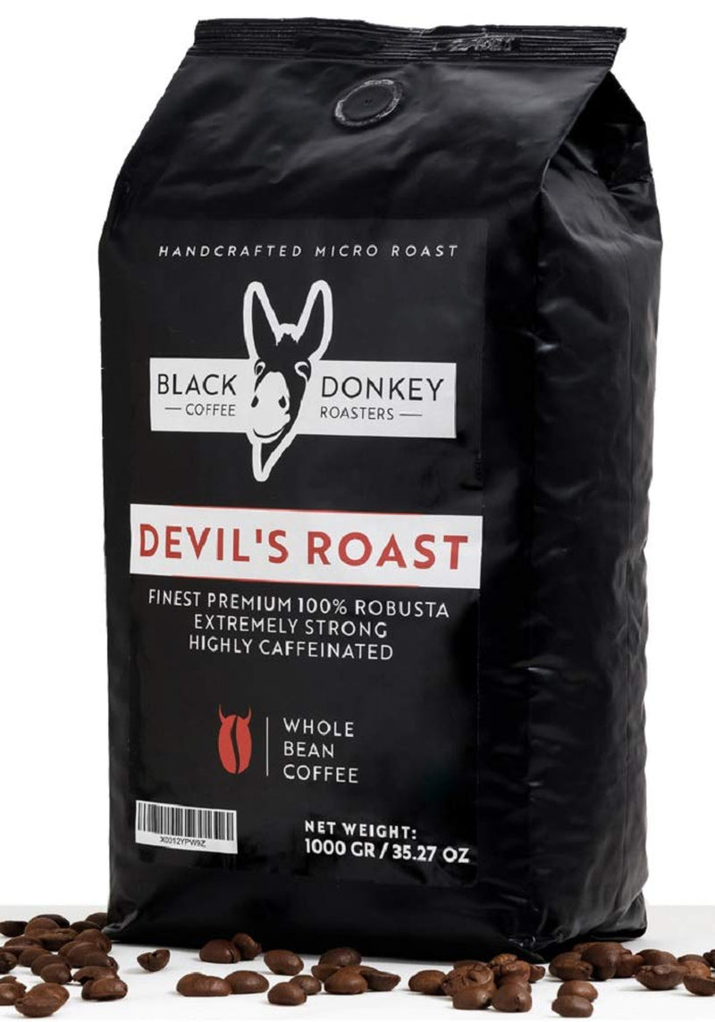 ARROSTO DEL DIAVOLO | Caffè in grani 1KG | Caffè estremamente forte | Caffè ad alto contenuto di caffeina | Robusta premium di