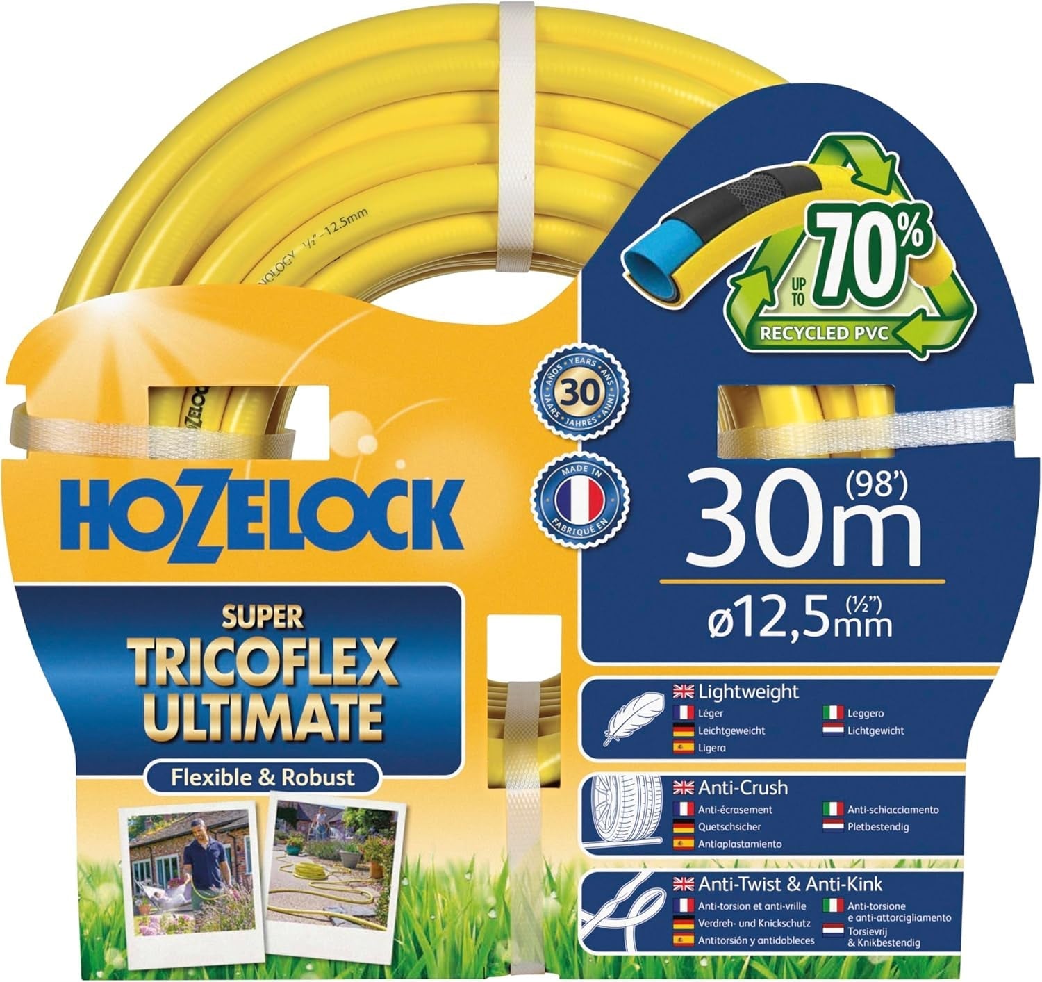 Tubo HOZELOCK - Ultramax 12,5 mm x 30 m, fino al 70% di PVC riciclato, robusto, resistente alle intemperie, antitorsione, resistente alla piegatura e allo schiacciamento, grigio