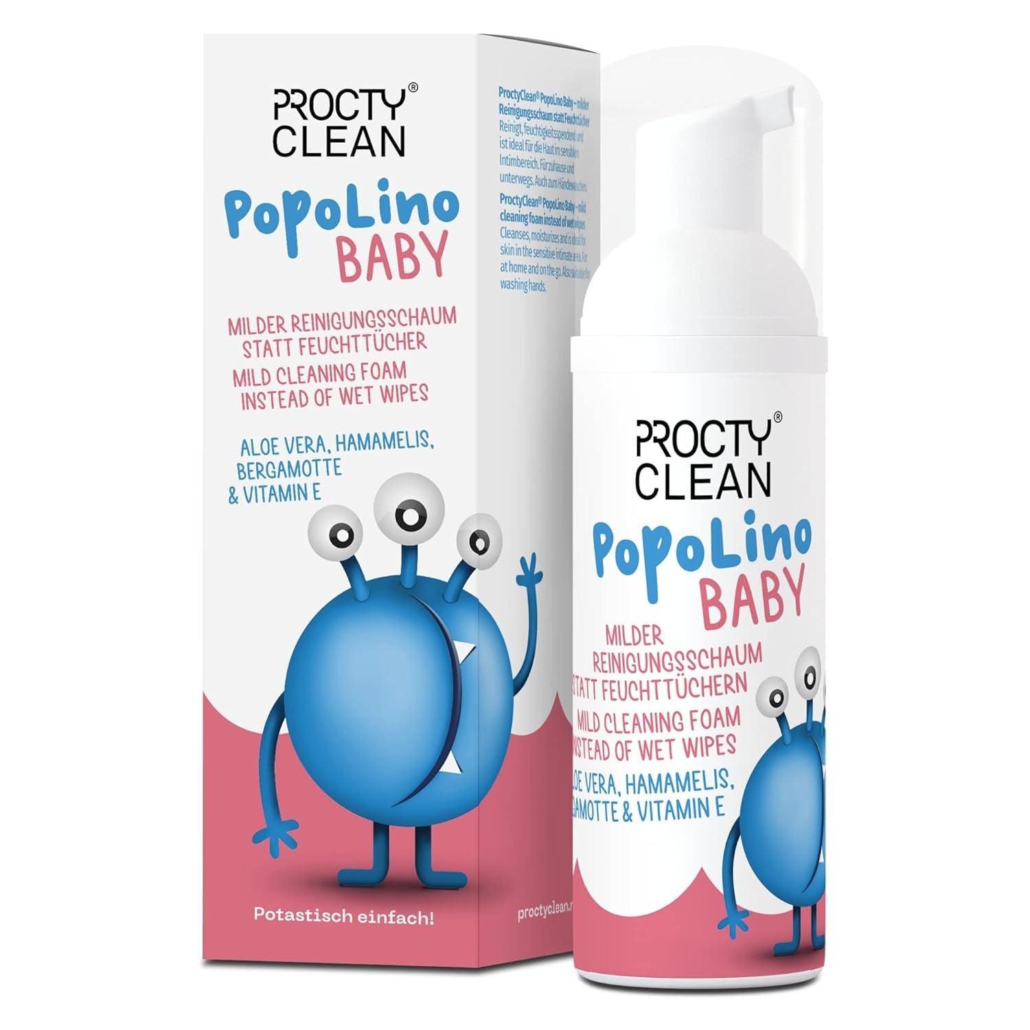PopoLino Baby fondo morbido in schiuma al posto delle salviette umidificate. Schiuma detergente cosmetica vegana e naturale! Schiuma per i sederi con aloe vera, amamelide, bergamotto e vitamina E. Rende felici i sederi e l'ambiente.