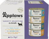 Applaws Alimento umido Premium 100% Naturale per Gatti Adulti in Brodo - Tonno, Pollo, Frutti di Mare, Selezione Mista in Brodo - Confezione da 12 Lattine x 70g