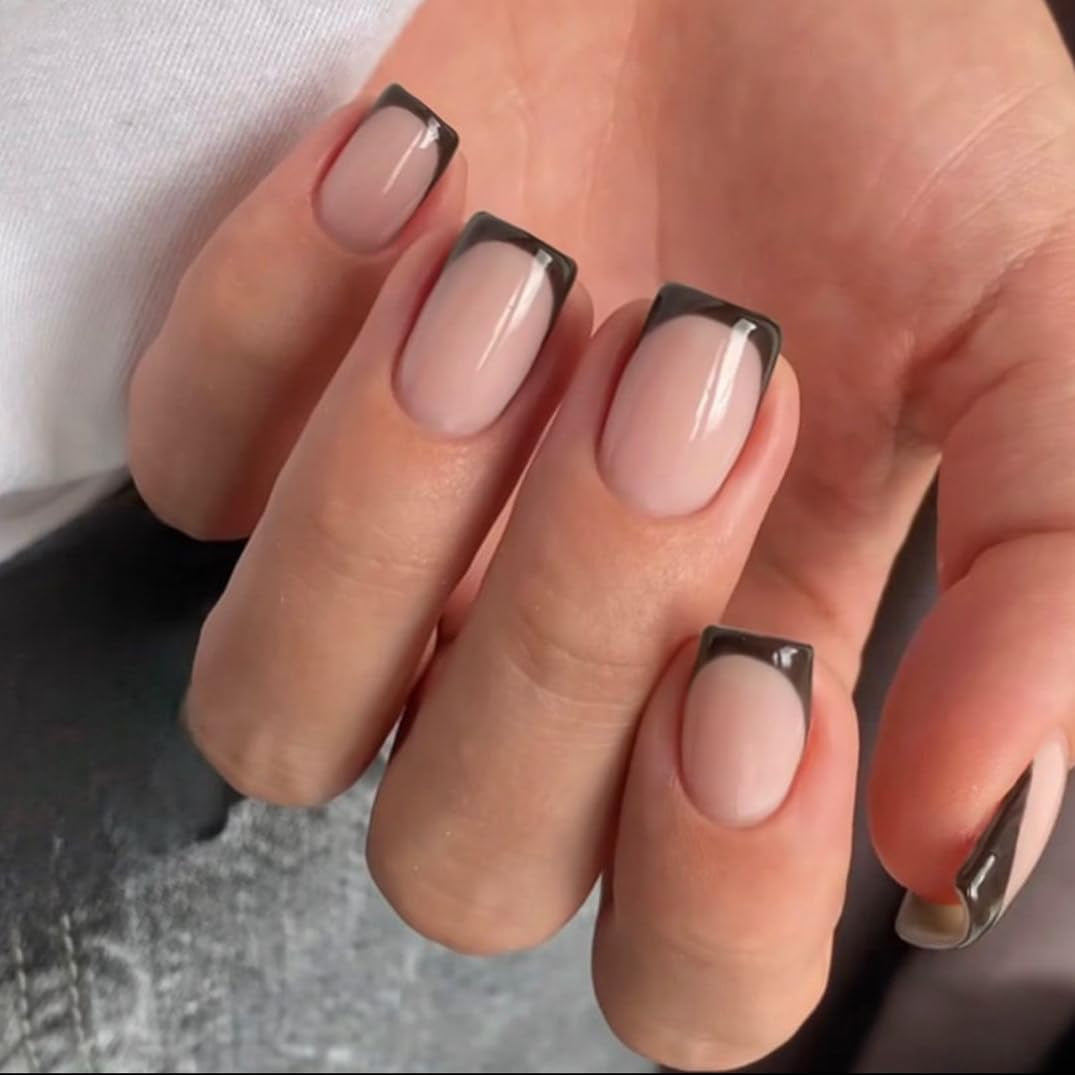 Punte francesi lunghe Colla glitter dorata su unghie lunghe quadrate Punta francese glitterata Unghie finte Set Unghie artificiali quadrate per le donne 24 pezzi