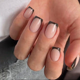 Punte francesi lunghe Colla glitter dorata su unghie lunghe quadrate Punta francese glitterata Unghie finte Set Unghie artificiali quadrate per le donne 24 pezzi