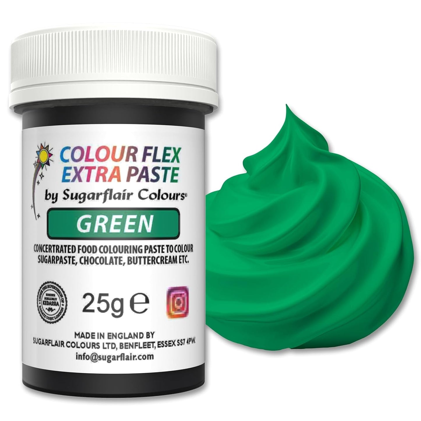 Colorante alimentare Sugarflair Colourflex Extra Paste Verde - Colorante alimentare commestibile per crema al burro, cioccolato, pasta di zucchero, glassa, fondente, miscele per torte, impasti e altro - 25 g