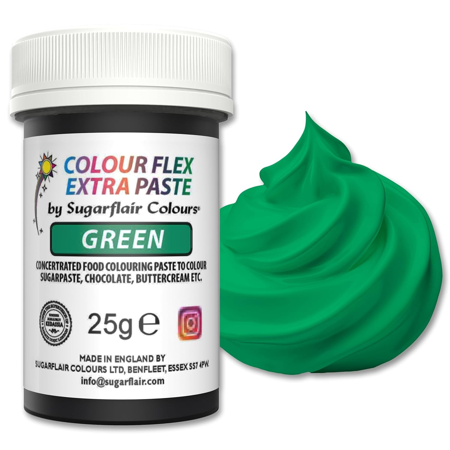 Colorante alimentare Sugarflair Colourflex Extra Paste Verde - Colorante alimentare commestibile per crema al burro, cioccolato, pasta di zucchero, glassa, fondente, miscele per torte, impasti e altro - 25 g