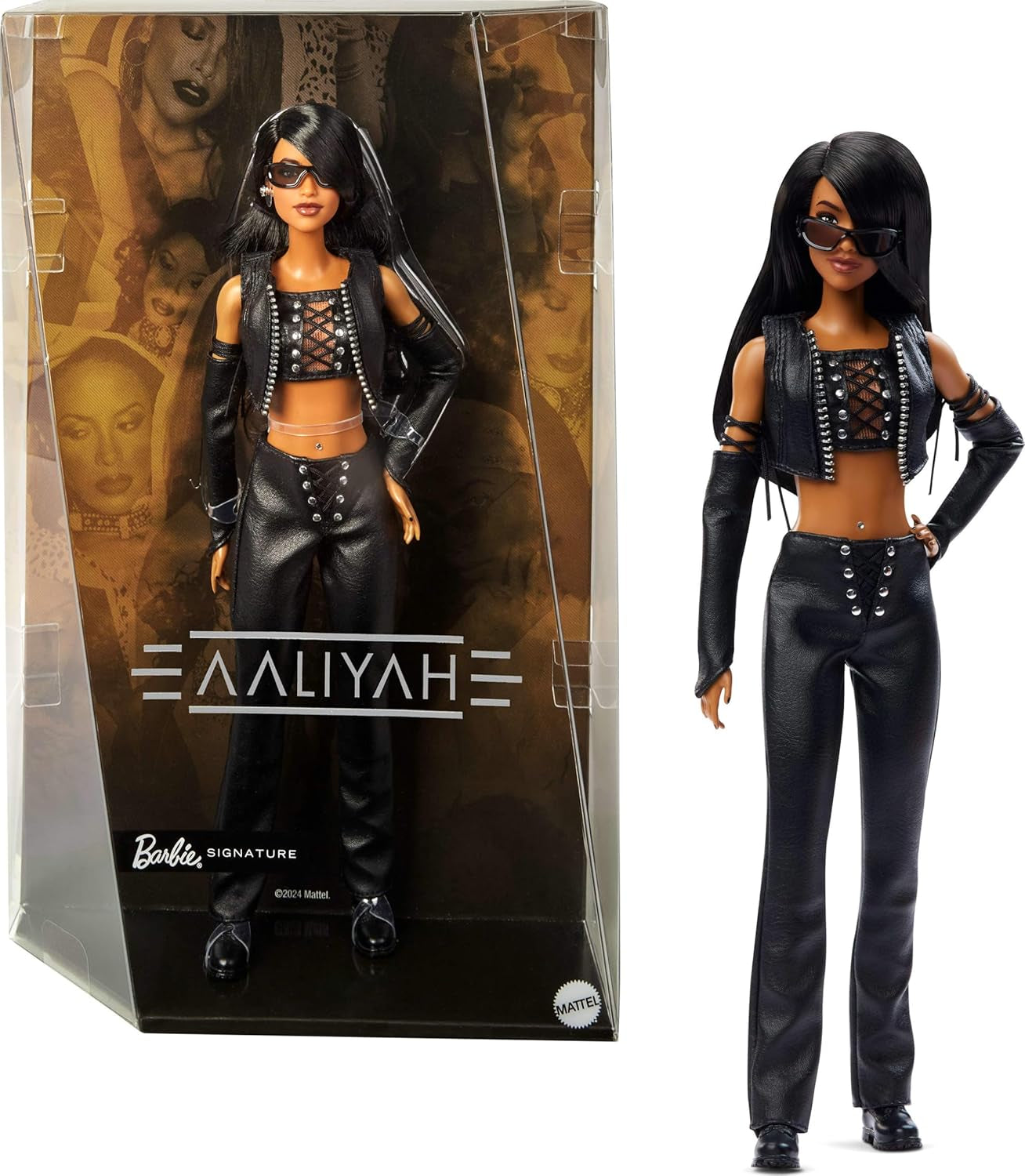 Barbie Signature Doll Aaliyah Figura da collezione in finta pelle nera Ispirata al video musicale One in a Million HRM80