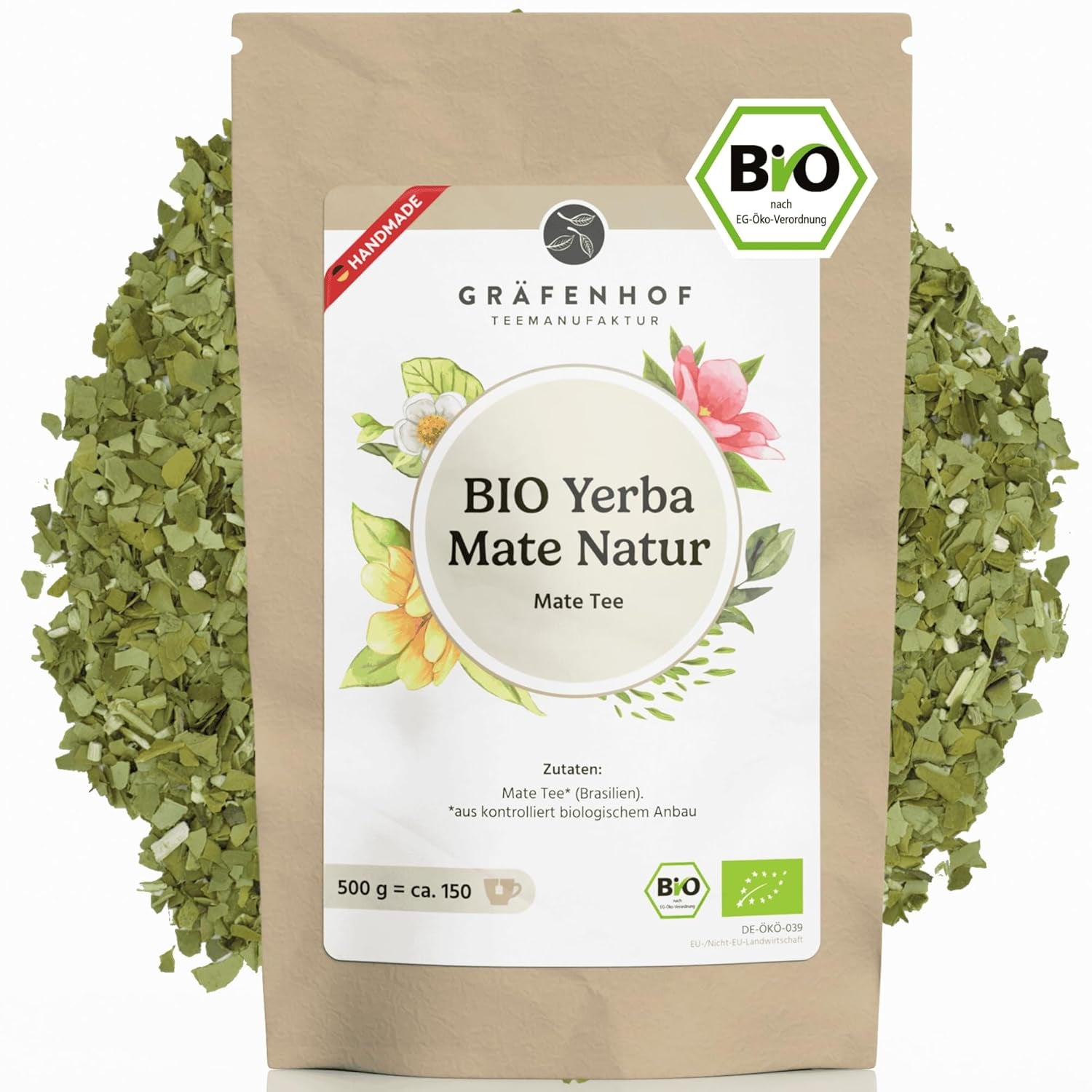 Tè Yerba Mate biologico L'originale tè Mate sfuso da 1 kg Alto contenuto di caffeina Non tostato Essiccato all'aria Testato in laboratorio Foglie di Mate Confezionato in Germania Qualità Premium Gräfenhof
