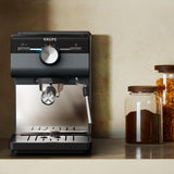 Macchina per caffè espresso KRUPS Authentic+, 15 bar, funzionamento intuitivo, design sofisticato, ugello vapore, accessori estesi inclusi, Bullet Dark silver/Stainless steel, XP384G10
