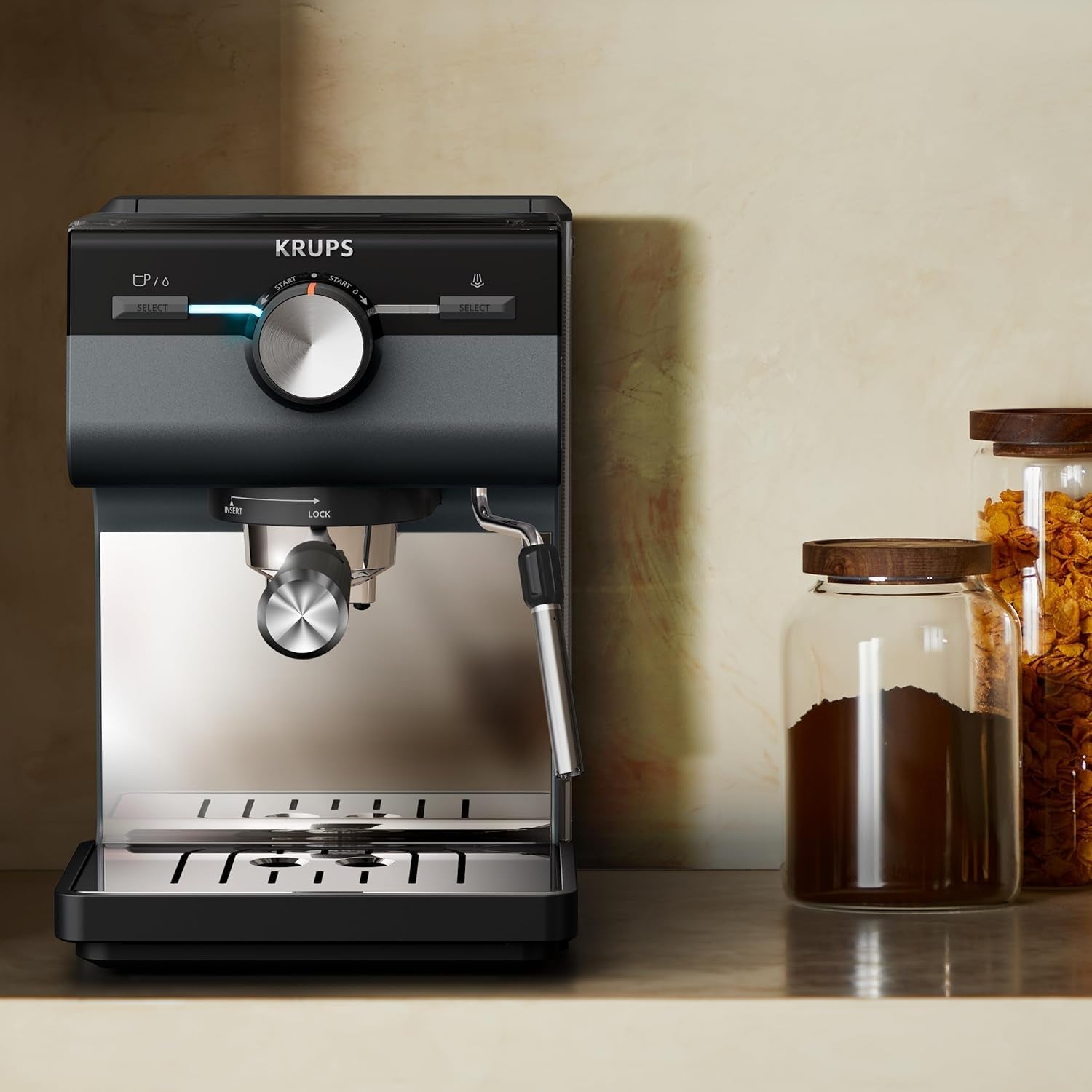 Macchina per caffè espresso KRUPS Authentic+, 15 bar, funzionamento intuitivo, design sofisticato, ugello vapore, accessori estesi inclusi, Bullet Dark silver/Stainless steel, XP384G10