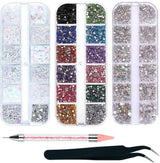 4200 Pezzi Strass per Nail Art, Pietre Glitterate in 36 Colori, Pietre per Decorazioni per Unghie per Accessori per Nail Art e Strass, Cristalli Trasparenti con Pinzetta per Selezione Strass e Penna per Punteggio