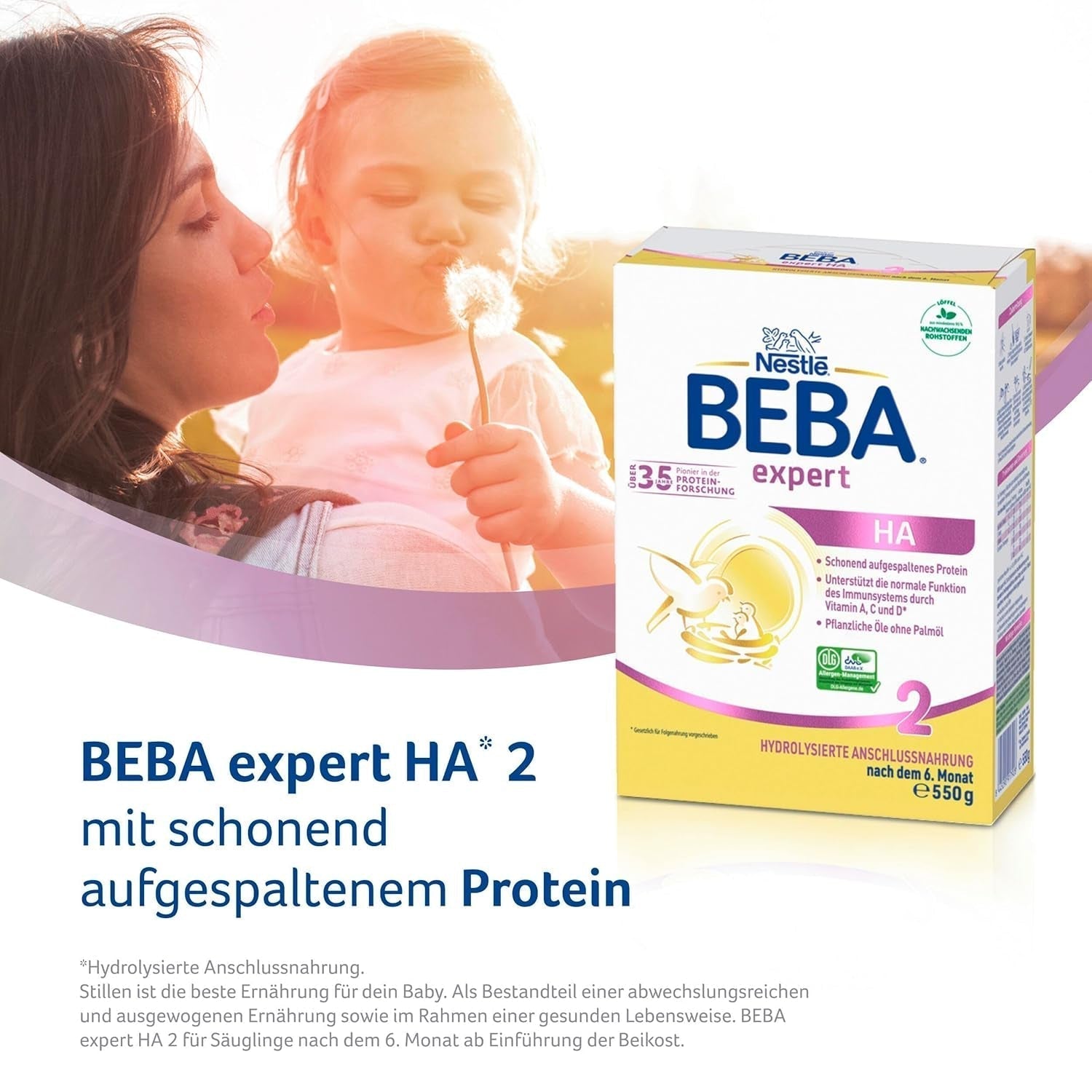 BEBA Expert HA 2 Latte di proseguimento dopo 6 mesi, omogeneizzato con proteine ​​idrolizzate, solo lattosio, senza olio di palma, confezione da 6 (6 x 550 g) Naty Shop