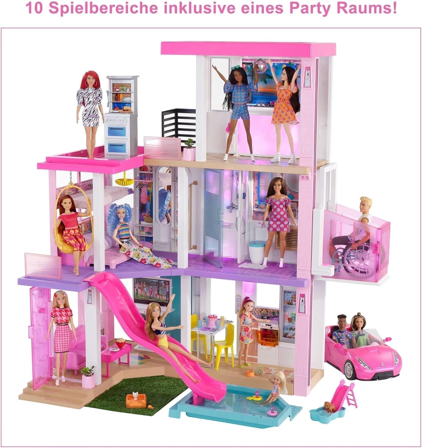 Barbie Dream House (114 cm), casa delle bambole a 3 piani, piscina, scivolo, ascensore per sedie a rotelle, 75 accessori, bambole, adatta come regalo per bambini dai 3 anni in su, GRG93 Naty Shop Case delle bambole
