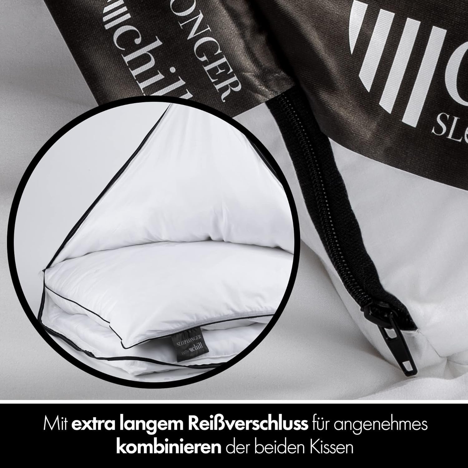 Cuscino 80X80 cm - design 2 in 1 - cuscino nel cuscino - grande cuscino per dormire traspirante e lavabile e 100% vegano - 2 cuscini 3 opzioni - cuscino con imbottitura 600G e 1200G Cuscini standard Naty Shop