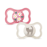 Succhietti in silicone MAM Air, confezione da 2, design extra leggero e arioso, succhietto per bambini adatto ai denti, in silicone speciale MAM SkinSoft con scatola per ciuccio, 6-16 mesi, orsetto/rinoceronte