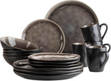 MÄSER 934073 Niara Organic Series Moderno set di stoviglie per 4 persone con emozionante look vintage, servizio combinato da 16 pezzi con una speciale combinazione di smalti nero e marrone, gres