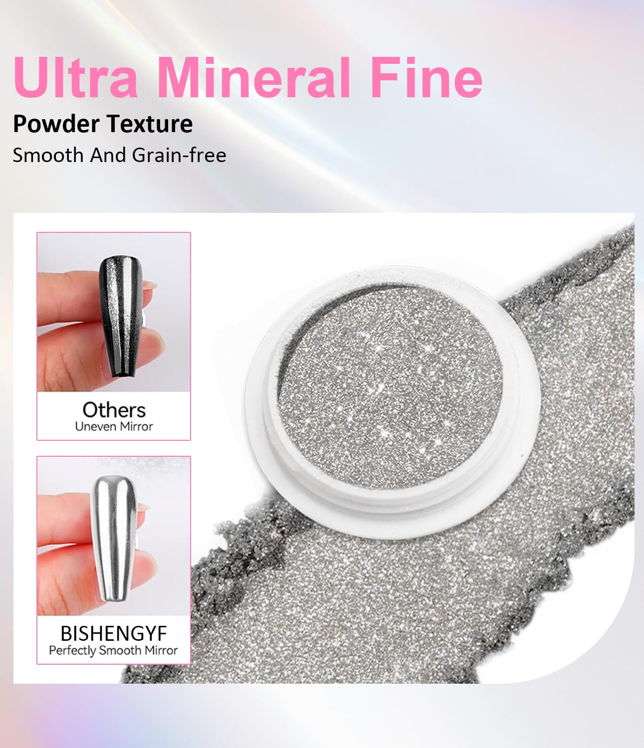 BISHENGYF Polvere per unghie cromata argento – Metal Holo Chromfarbener Nagelpuder, 1G Cromepulver Nägel Glitzer Glänzende Silver Nagelpulver Spiegeleffekt Pigment Nagelkunst, Diy-Design-Dekor Frauen Geschenk