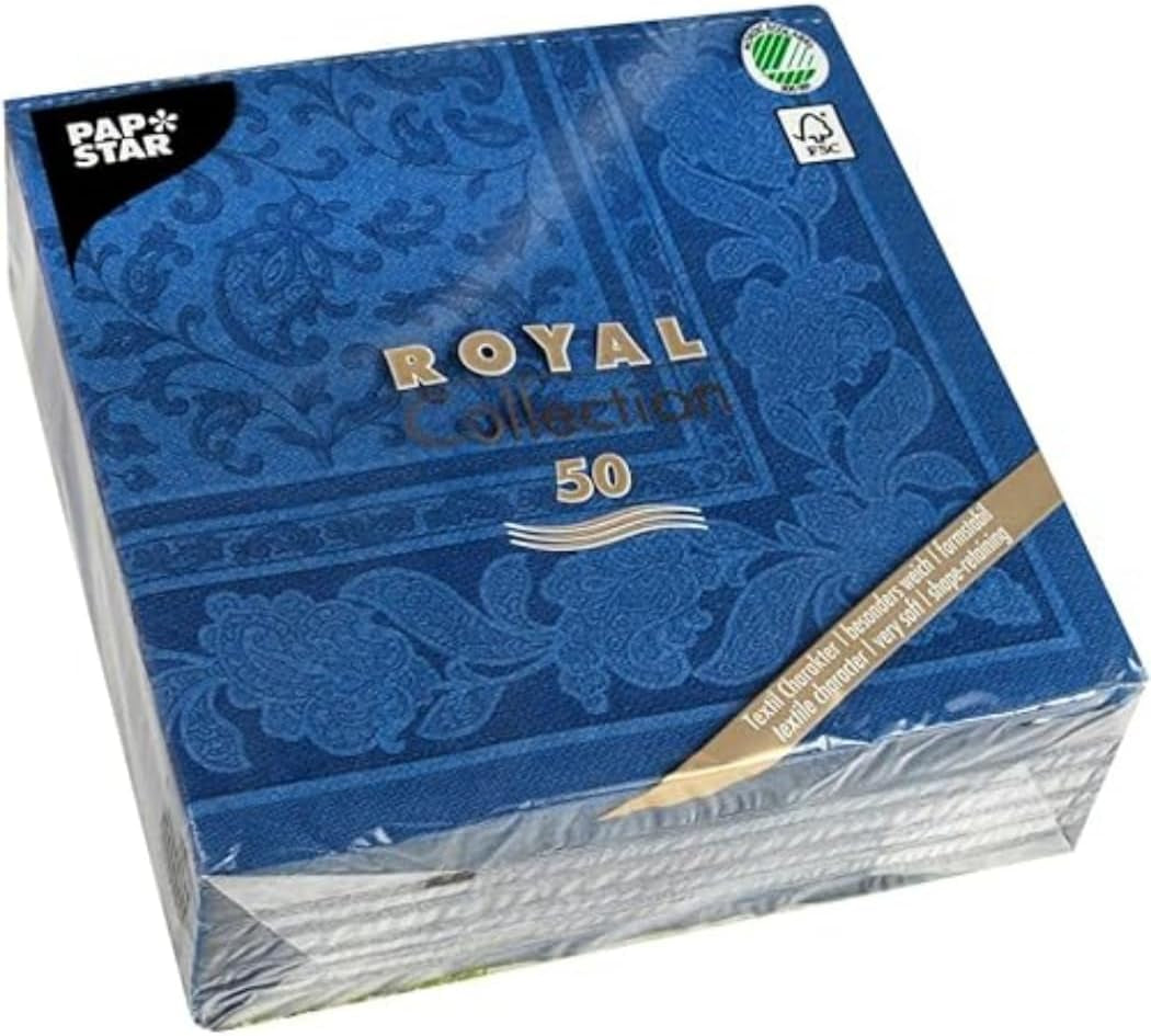 50 tovaglioli "ROYAL Collection" piega 1/4 40 Cm X 40 Cm blu scuro "Ornamenti"